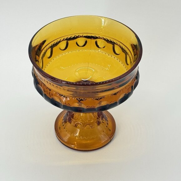 Vintage Amber Indiana Glass Thumbprint Carnival Crown Compote Candy Dish - Picture 3 of 10